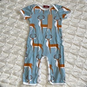 MilkBarn || Baby Blue Buck Deer Footless Romper